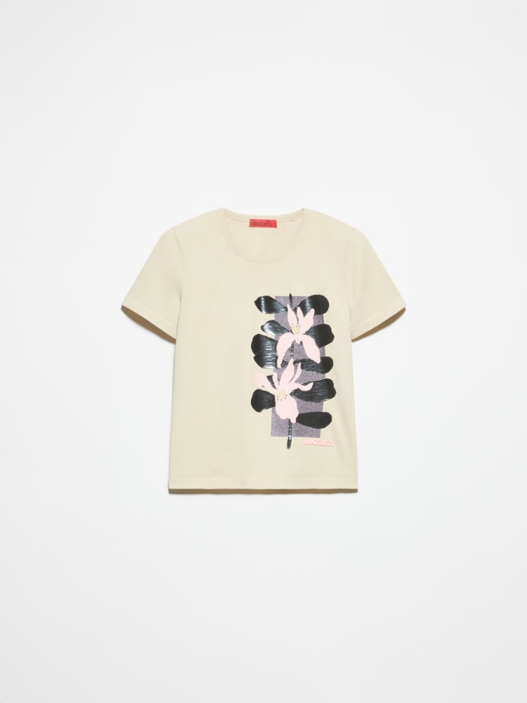 Wide-leg cotton-satin trousers, beige | MAX&Co. Flower-print slim-fit T-shirt - LIGHT GREY - MAX&Co.